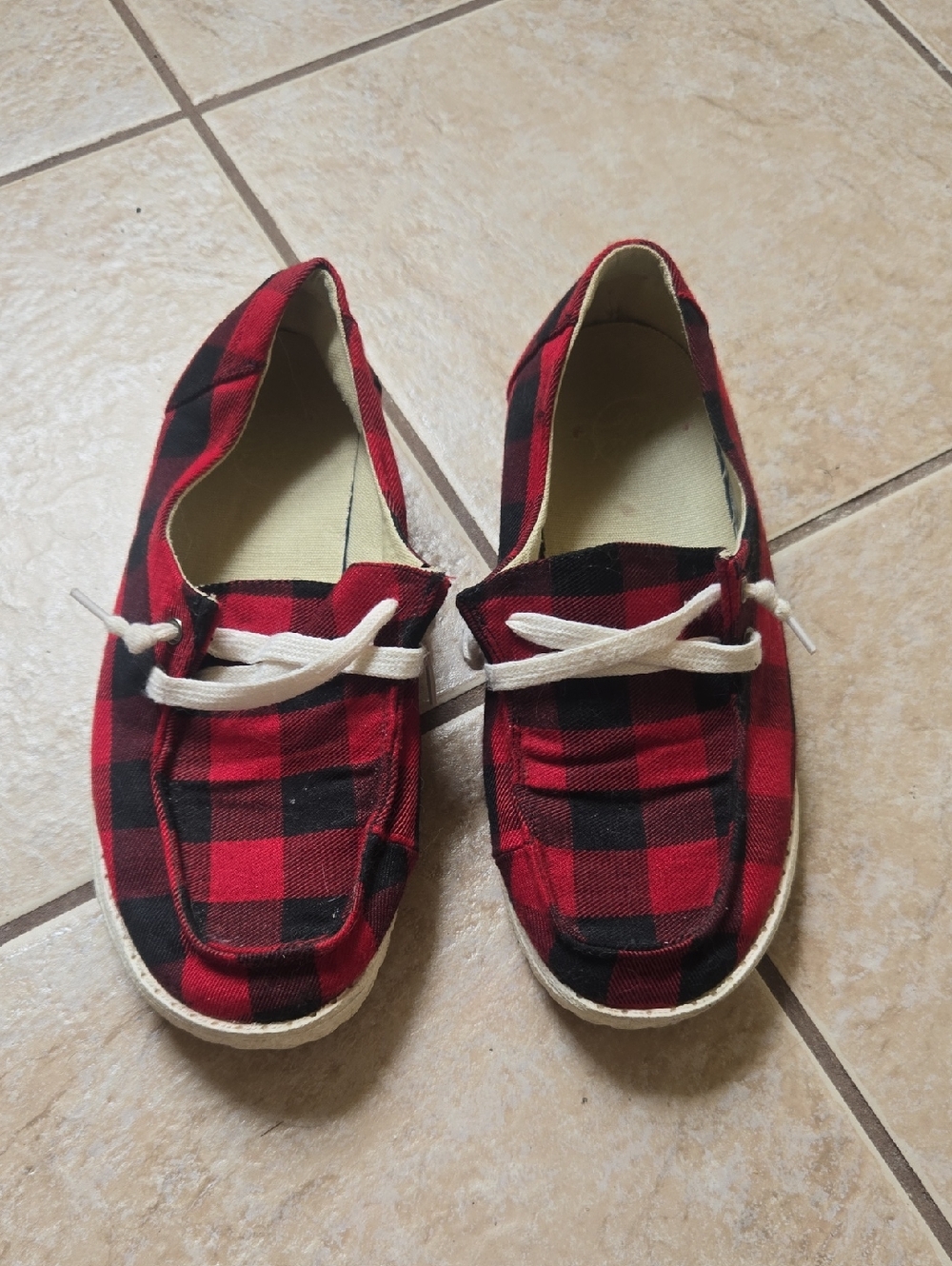 Red and Black Buffalo Plaid Slip-On Shoes